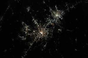 This nighttime, near overhead view shows Washington, D.C. (center) and Baltimore, Maryland (upper right) on Chesapeake Bay. Expedition 70 Flight Engineer Loral O'Hara of NASA photographed the area as the International Space Station orbited 261 miles above.