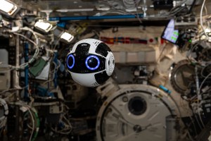 JAXA's (Japan Aerospace Exploration Agency) free-flying robotic camera, also known as the JEM (Japanese Experiment Module) Internal Ball Camera 2, is pictured during a technology demonstration inside the Kibo laboratory module. The Internal Ball Camera 2 is being tested for its ability to autonomously maneuver and navigate aboard the International Space Station while photographing and videotaping crew activities.