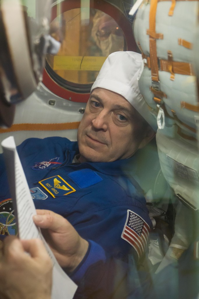 At the Baikonur Cosmodrome in Kazakhstan, Expedition 55 crewmember Ricky Arnold of NASA reviews procedures March 5 inside his Soyuz spacecraft as part of the crew’s first vehicle fit check activities. Arnold, Drew Feustel of NASA and Oleg Artemyev of Roscosmos will launch March 21 in the Soyuz MS-08 spacecraft from Baikonur for a five-month mission on the International Space Station.