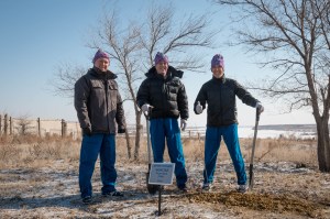 At the Cosmonaut Hotel crew quarters in Baikonur, Kazakhstan, Expedition 55 crew members Oleg Artemyev of Roscosmos (left), Ricky Arnold of NASA (center) and Drew Feustel of NASA (right) pose for pictures March 15 after Feustel planted a tree in his name in traditional pre-launch activities. They will launch March 21 on the Soyuz MS-08 spacecraft from the Baikonur Cosmodrome on a five-month mission to the International Space Station.
