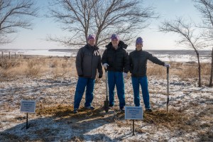 At the Cosmonaut Hotel crew quarters in Baikonur, Kazakhstan, Expedition 55 crew members Oleg Artemyev of Roscosmos (left), Ricky Arnold of NASA (center) and Drew Feustel of NASA (right) pose for pictures March 15 after Arnold planted a tree in his name in traditional pre-launch activities. They will launch March 21 on the Soyuz MS-08 spacecraft from the Baikonur Cosmodrome on a five-month mission to the International Space Station.