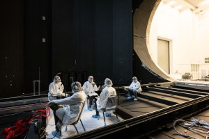 Inside Chamber A, Houston We Have a Podcast host, Gary Jordan, sits down to talk with Jonathan Homan and Steven Del Papa. Credit: NASA/Robert Markowitz