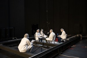 The Houston We Have a Podcast team is pictured inside Chamber A while recording an episode with Jonathan Homan and Steven Del Papa. Credits: NASA/Robert Markowitz