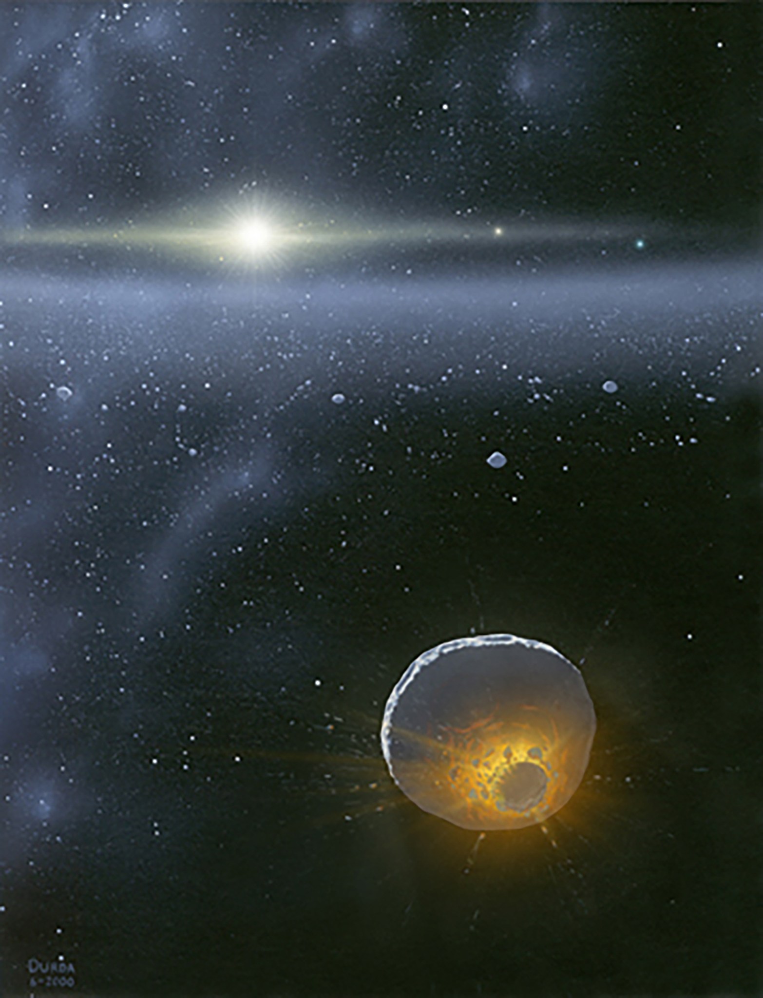 Artist's concept of a collision between two objects in the distant Kuiper Belt