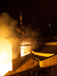 The Soyuz MS-08 rocket is launched with Expedition 55 Soyuz Commander Oleg Artemyev of Roscosmos and flight engineers Ricky Arnold and Drew Feustel of NASA, Wednesday, March 21, 2018 at the Baikonur Cosmodrome in Kazakhstan. Artemyev, Arnold, and Feustel will spend the next five months living and working aboard the International Space Station.