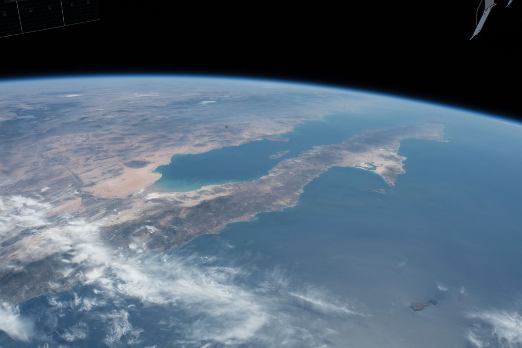 Mexico, Baja California, and the southern coast of the state of California are pictured as the International Space Station orbited above the Pacific Ocean. When the SpaceX Dragon cargo craft returns to Earth after completing its mission at the station it splashes down in the Pacific Ocean a few hundred miles off the coast of southern California and Baja California.