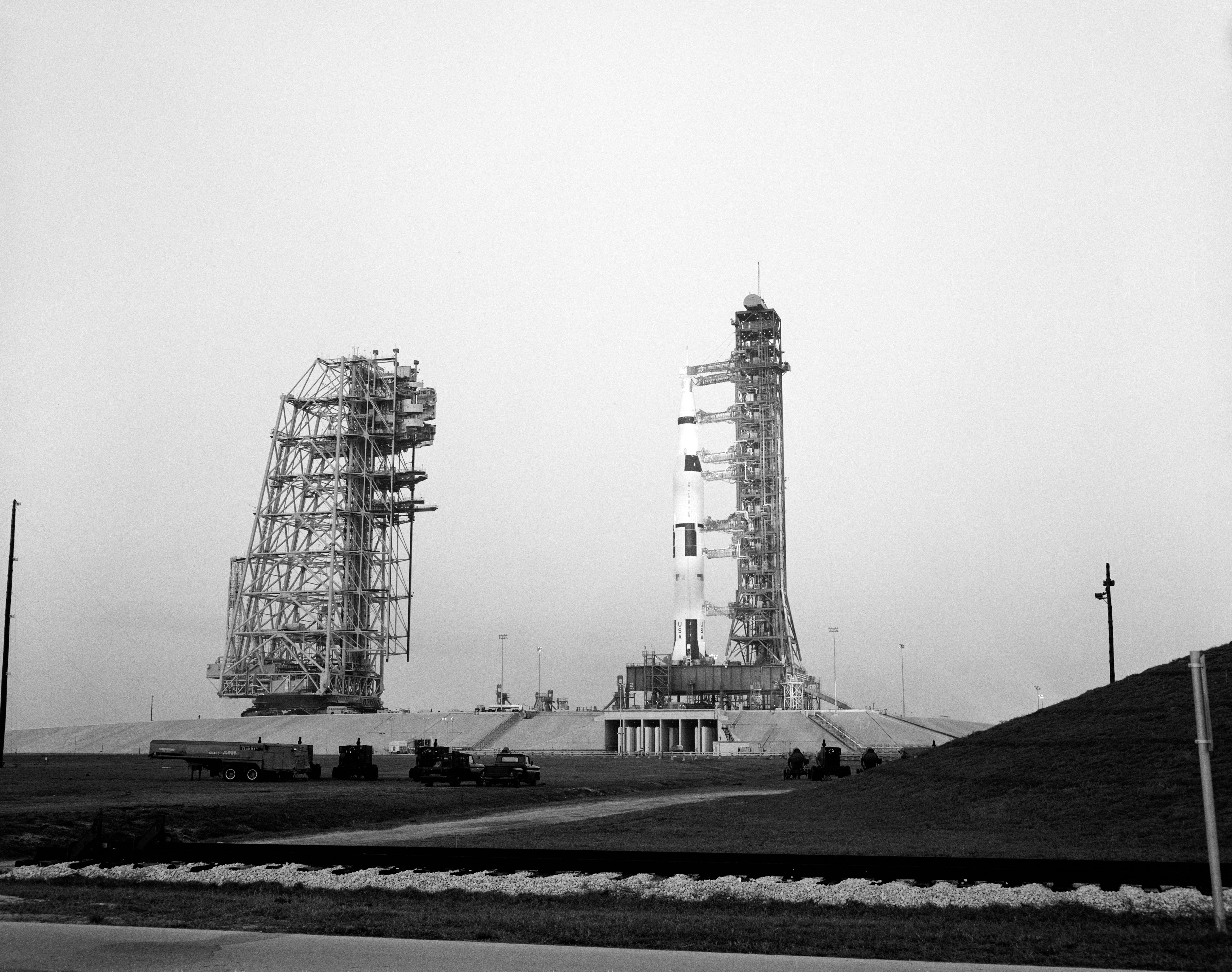 The Apollo 9 Saturn V at Launch Pad 39A at NASA's Kennedy Space Center in Florida during the Countdown Demonstration Test (CDDT)