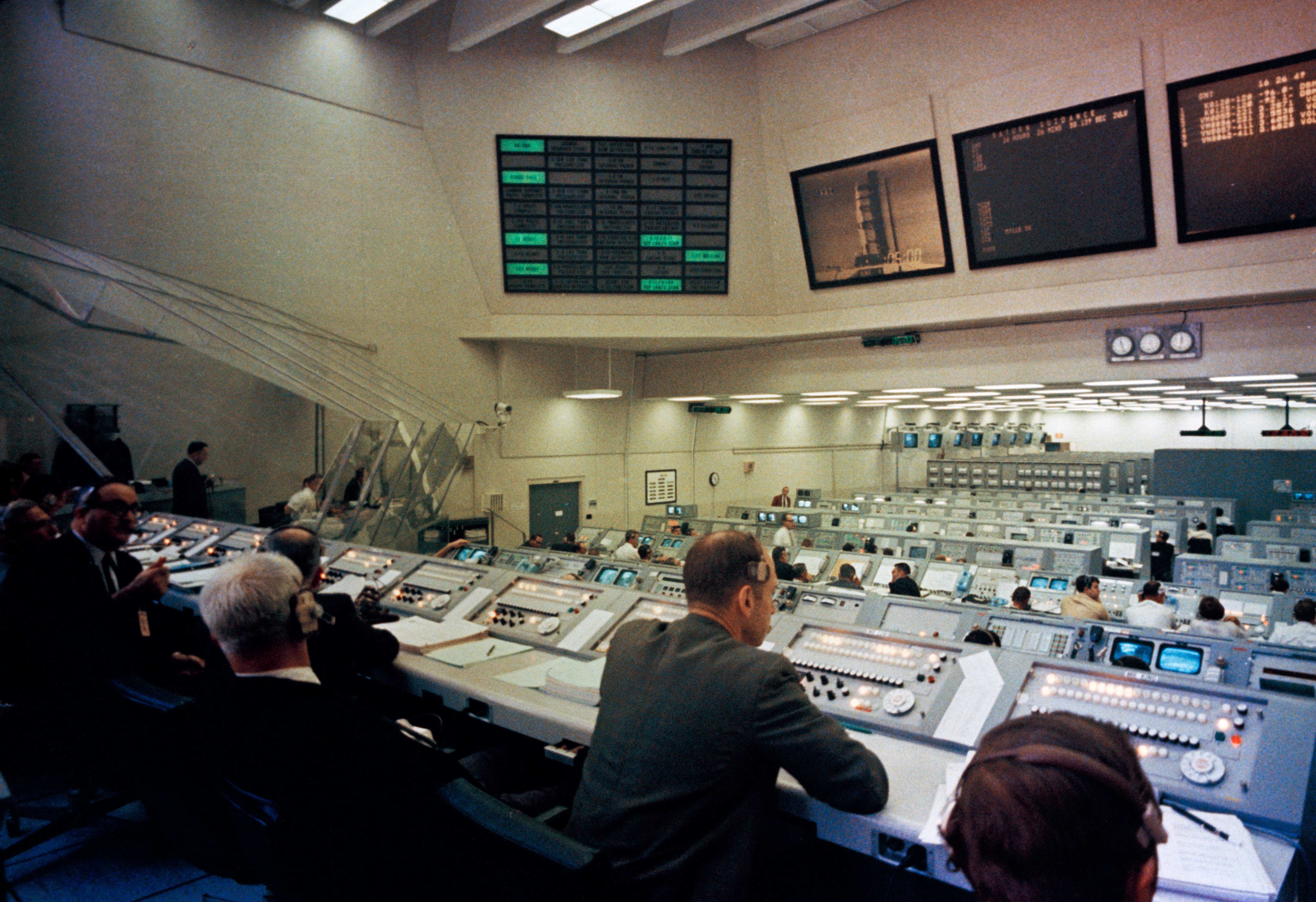 Engineers in the Launch Control Center’s Firing Room 2 monitor the rocket and spacecraft during the CDDT