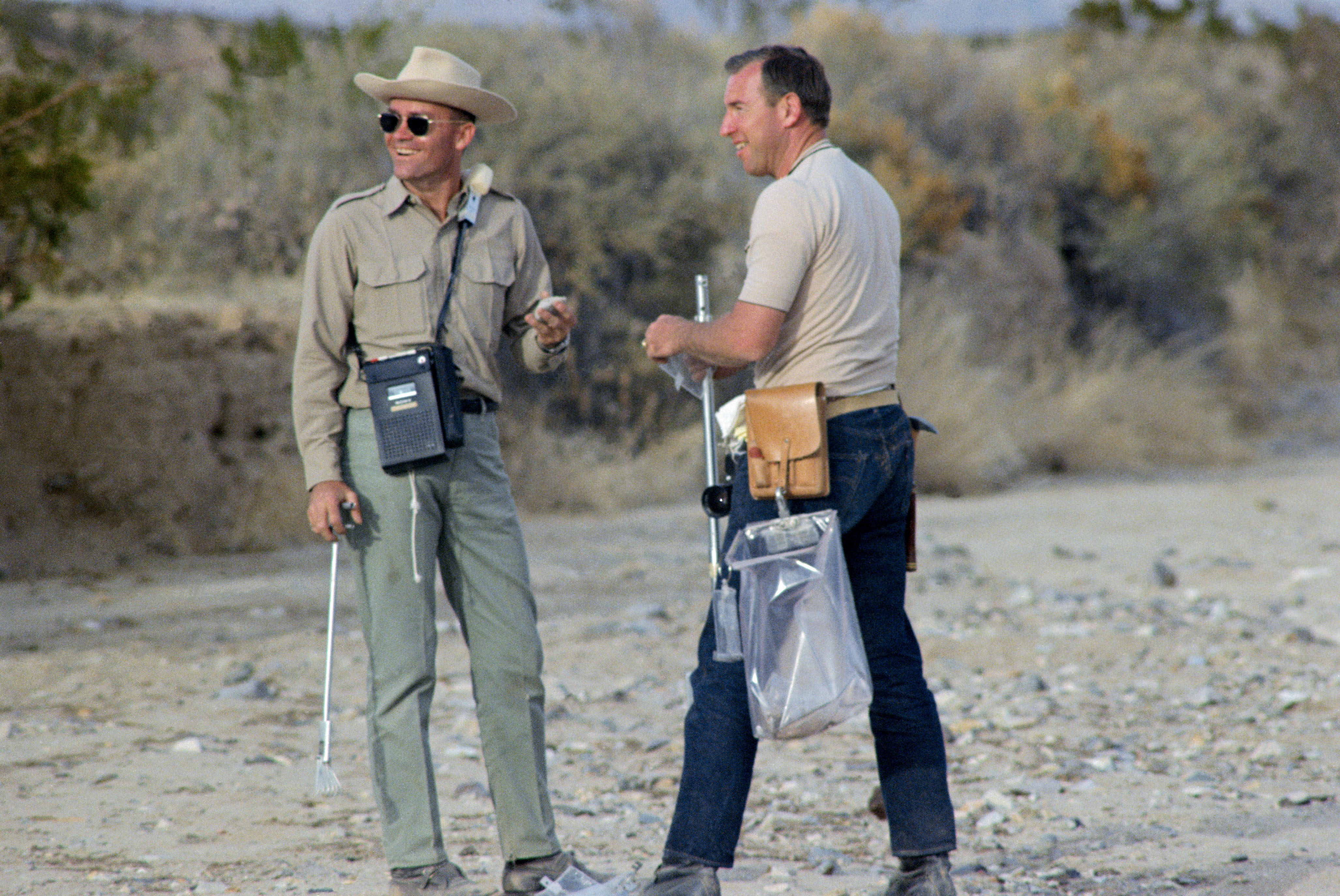 Apollo 11 backup astronauts Fred W. Haise, left, and James A. Lovell at the Sierra Blanco geology training session