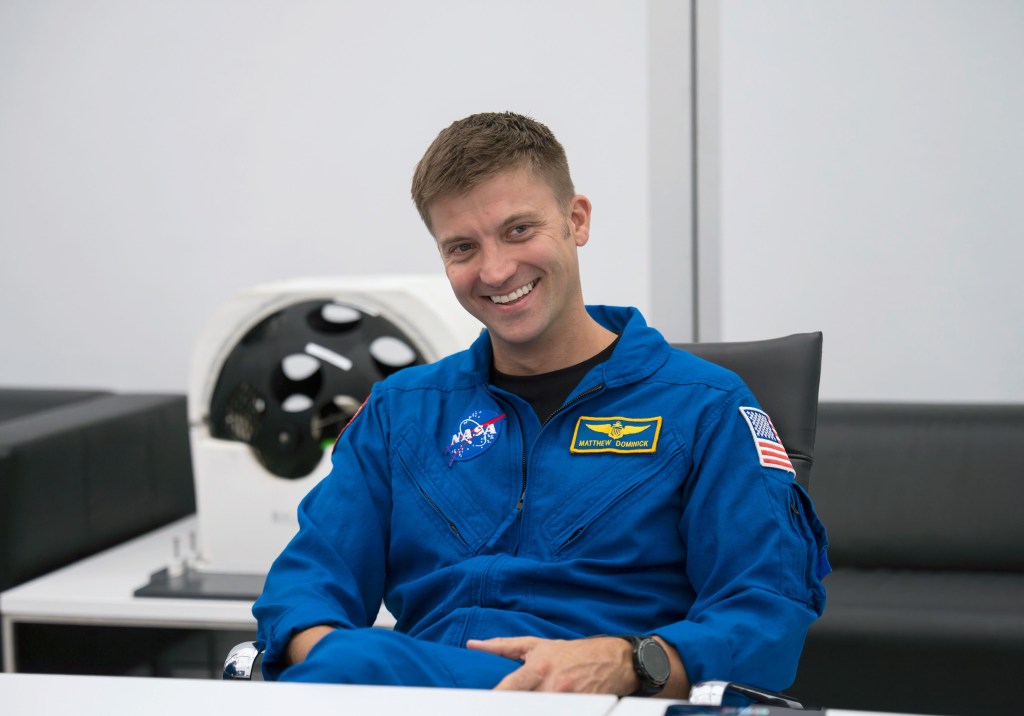 NASA astronaut and SpaceX Crew-8 Commander Matthew Dominick participates in preflight mission training at SpaceX headquarters in Hawthorne, California.