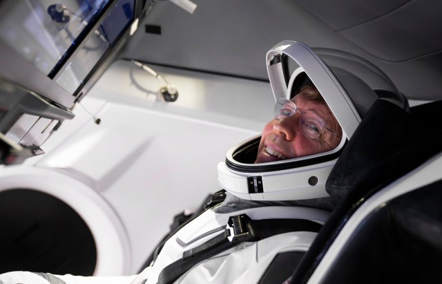NASA astronaut and SpaceX Crew-8 Pilot Michael Barratt is pictured training inside a Dragon mockup crew vehicle at the company's headquarters in Hawthorne, California.