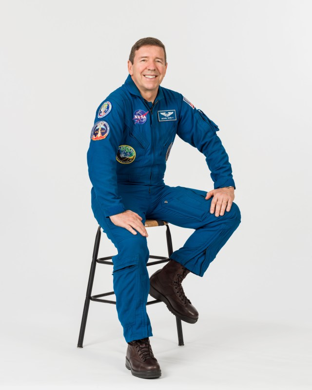 NASA astronaut and SpaceX Crew-8 Pilot Mike Barratt poses for a casual portrait at NASA's Johnson Space Center in Houston, Texas.