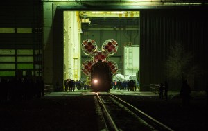 The Soyuz rocket is seen inside Building 112 prior to being rolled out by train to the launch pad, Monday, March 19, 2018 at the Baikonur Cosmodrome in Kazakhstan. Expedition 55 crewmembers Ricky Arnold and Drew Feustel of NASA and Oleg Artemyev of Roscosmos are scheduled to launch at 1:44 p.m. Eastern time (11:44 p.m. Baikonur time) on March 21 and will spend the next five months living and working aboard the International Space Station.