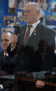 Expedition 55 Soyuz Commander Oleg Artemyev of Roscosmos is seen during the State Commission meeting to approve the Soyuz launch of Expedition 55 to the International Space Station, Tuesday, March 20, 2018. Artemyev, along with Ricky Arnold and Drew Feustel of NASA are scheduled to launch to the International Space Station aboard the Soyuz MS-08 spacecraft on Wednesday, March, 21.