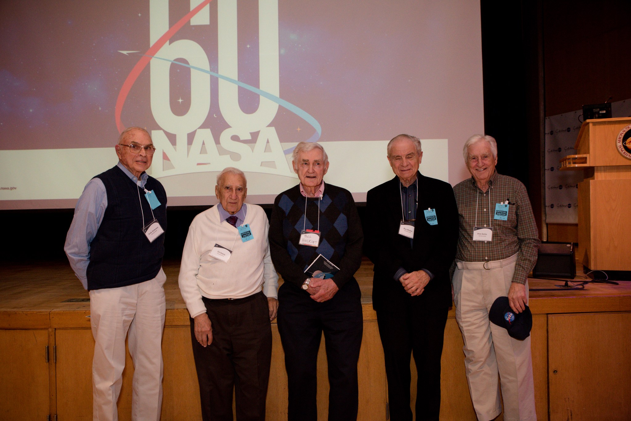 Five of the men who worked on Vanguard II celebrate the 60th anniversary