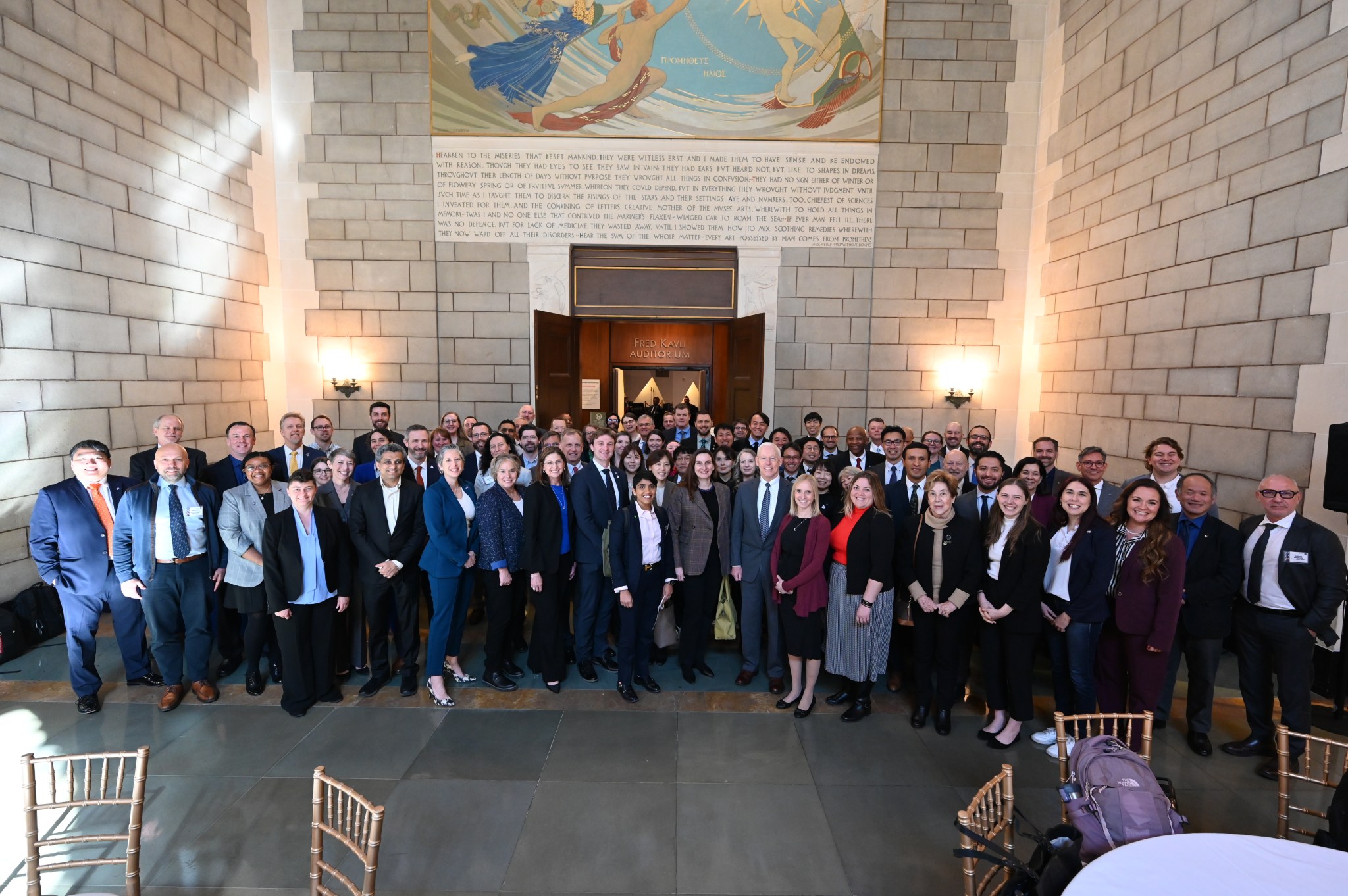50 attendees representing 18 countries attended the Moon to Mars Architecture Workshop on Feb. 20. In this photo, attendees and NASA personnel gather for a photo in the great hall of the National Academy of Sciences in Washington.