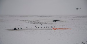 Russian Search and Rescue teams arrive at the Soyuz MS-09 spacecraft shortly after it landed with Expedition 57 crew members Serena Auñón-Chancellor of NASA, Alexander Gerst of ESA (European Space Agency), and Sergey Prokopyev of Roscosmos near the town of Zhezkazgan, Kazakhstan on Thursday, Dec. 20, 2018. Auñón-Chancellor, Gerst and Prokopyev are returning after 197 days in space where they served as members of the Expedition 56 and 57 crews onboard the International Space Station.