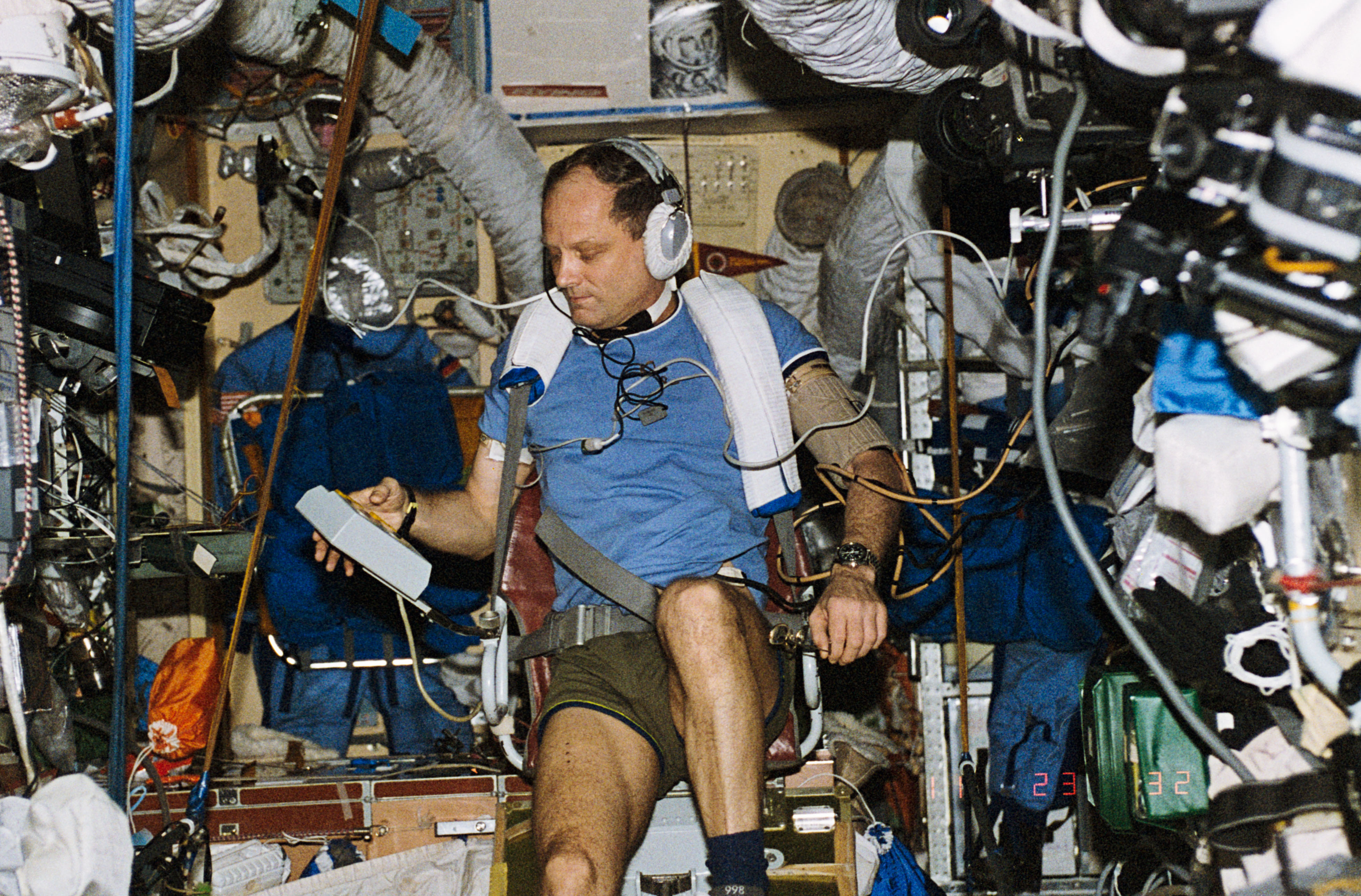 NASA astronaut Norman E. Thagard during his American record-breaking 115-day flight aboard Mir