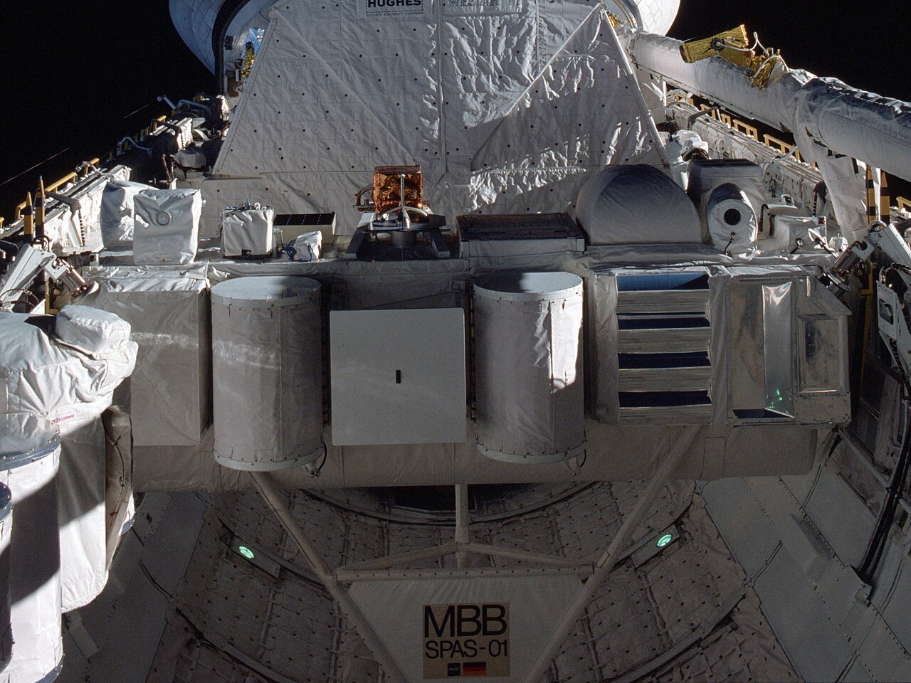 The Shuttle Pallet Satellite-01A (SPAS-01A) in Challenger’s payload bay