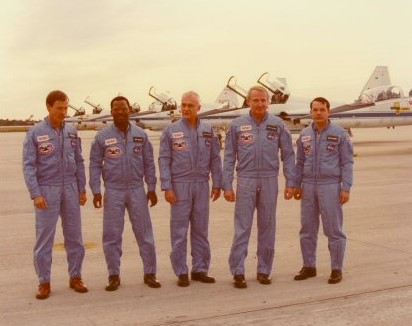 The STS-41B crew arrives at KSC three days before launch