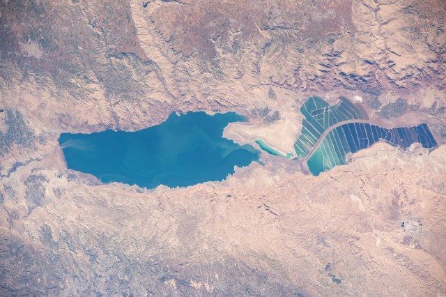 iss062e078990 (March 4, 2020) --- The Dead Sea was pictured from the International Space Station as it orbited 263 miles above the Middle East.