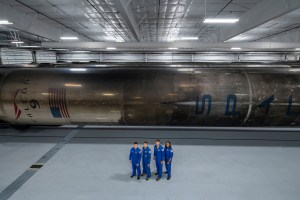 The four crew members that comprise the SpaceX Crew-8 mission pose for a photo inside SpaceX Hangar X at the Kennedy Space Center in Florida. Hangar X supports Falcon 9 rocket refurbishment and houses administration offices. From left are, Mission Specialist Alexander Grebenkin, Pilot Michael Barratt, Commander Matthew Dominick, and Mission Specialist Jeanette Epps.