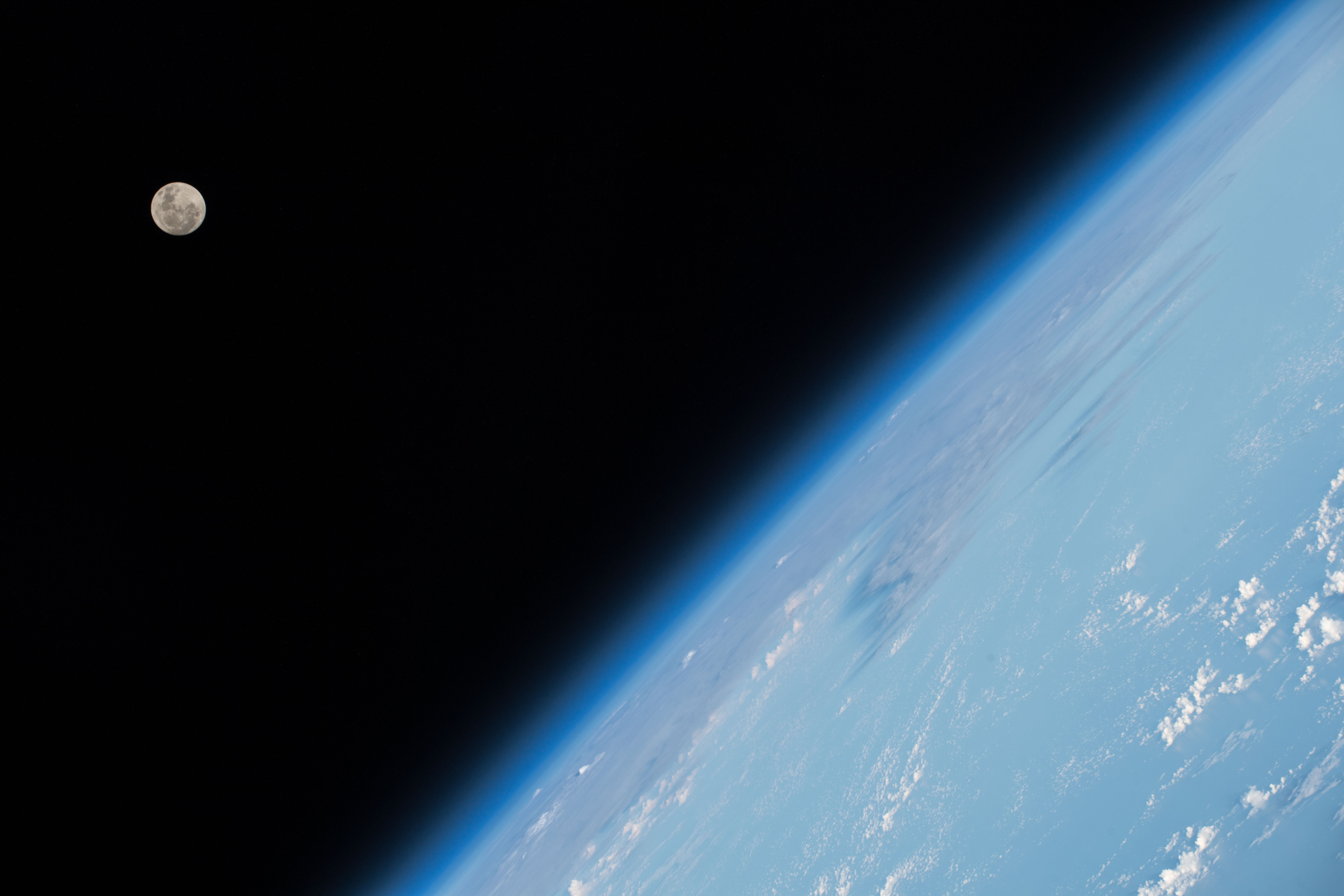The Full Moon is pictured by an Expedition 57 crew member as the International Space Station orbited 252 miles above the Indian Ocean about 1,000 kilometers due south of India.