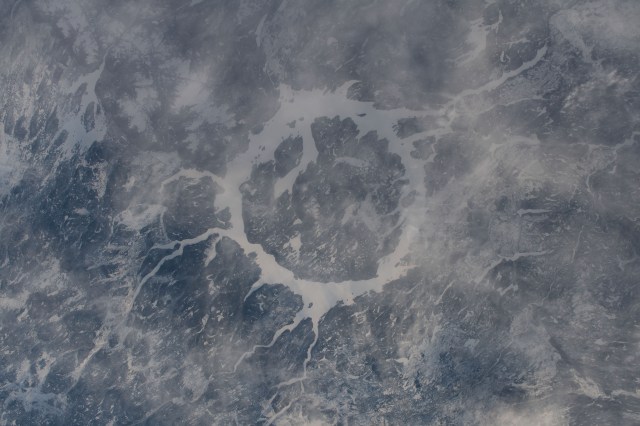 iss062e118300 (March 30, 2020) --- The Manicouagan Crater in Quebec, Canada, is a favorite photographic landmark for astronauts which is near the height of the International Space Station's orbital trek of 51.6 degrees