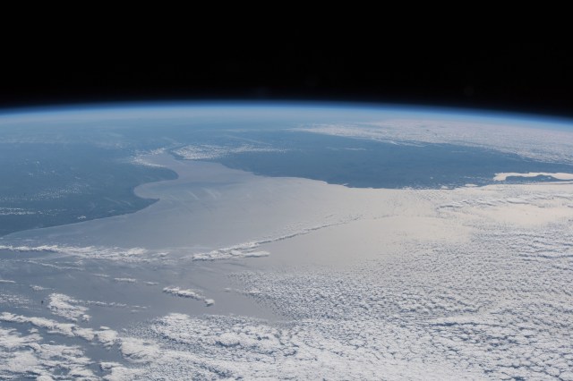 The Rio de la Plata and the Atlantic coasts of Argentina, Uruguay and Brazil are pictured from the International Space Station.