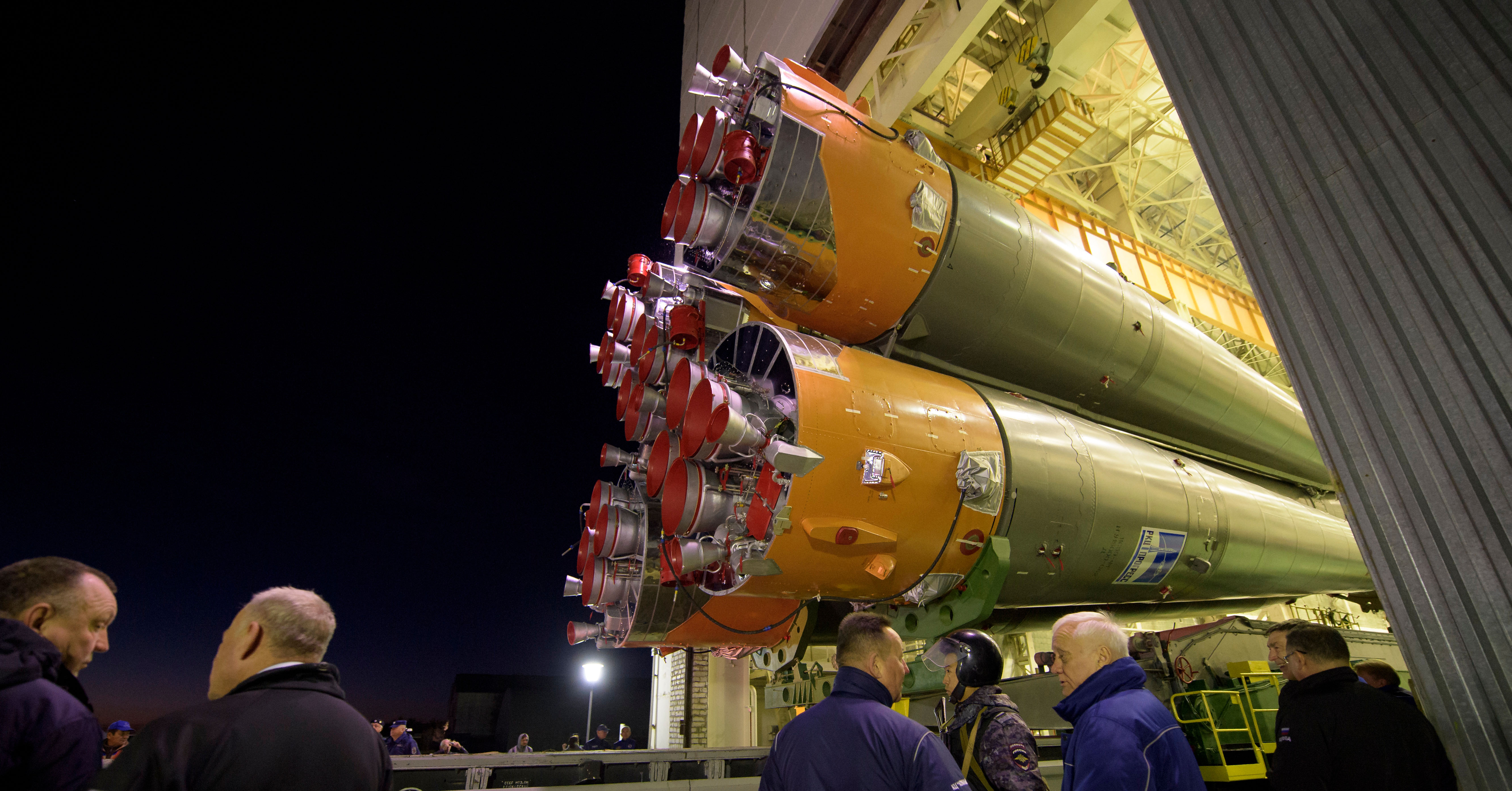 The Soyuz rocket is rolled out by train to the launch pad, Tuesday, Oct. 9, 2018 at the Baikonur Cosmodrome in Kazakhstan. Expedition 57 crewmembers Nick Hague of NASA and Alexey Ovchinin of Roscosmos are scheduled to launch on October 11 and will spend the next six months living and working aboard the International Space Station.