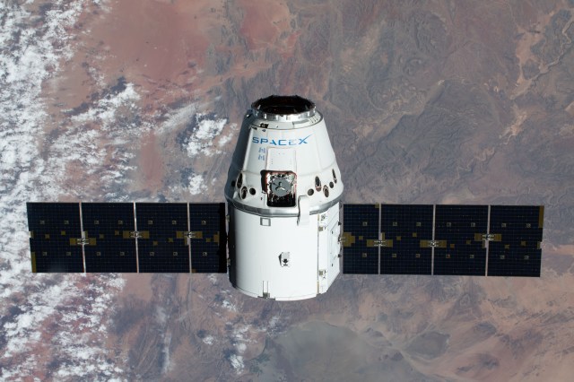 iss062e085678 (March 9, 2020) --- The SpaceX Dragon resupply ship is pictured approaching the International Space Station as both spacecraft were soaring 267 miles above the African nation of Namibia.