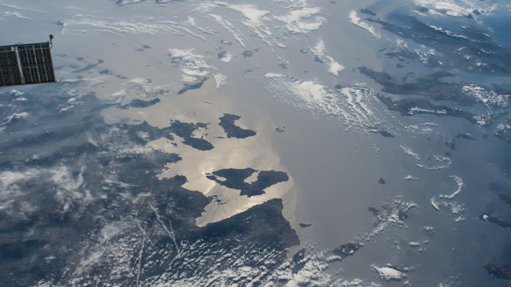 The International Space Station was orbiting 256 miles above the Aegean Sea when this photograph was taken. At left, is the Turkish coast and at upper right, are the southern islands of Greece.