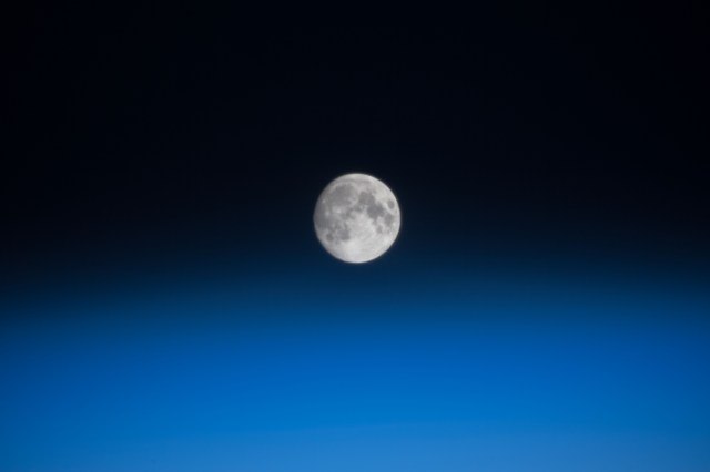 A waxing gibbous moon was pictured above the Earth's limb as the International Space Station orbited over the southern Indian Ocean just southwest of the African continent.