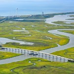 View from south to north of the NASA Wallops Flight Facility causeway and bridge over Cat Creek that runs through wetlands between the Mainland and Wallops Island.