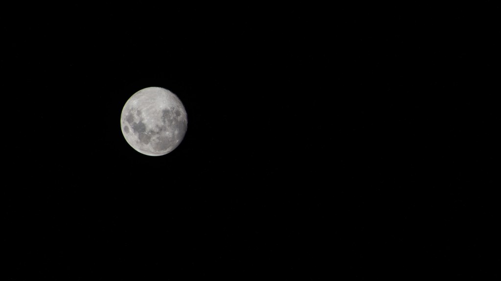 iss070e098286 (Feb. 22, 2024) -- An external high-definition camera captured this image of a near-full Moon as the International Space Station was orbiting 268 miles above the South Atlantic Ocean.