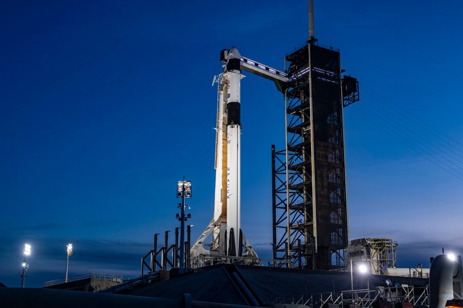 A SpaceX Falcon 9 rocket with the company's Dragon spacecraft on top is seen at sunset on the launch pad at Launch Complex 39A on Wednesday, Feb. 28, 2024, as preparations continue for NASA’s SpaceX Crew-8 mission at NASA’s Kennedy Space Center in Florida. The eighth crew rotation mission with SpaceX and the ninth flight of Dragon with people as part of the agency’s Commercial Crew Program is slated to carry NASA astronauts Matthew Dominick, Michael Barratt, and Jeanette Epps, and Roscosmos cosmonaut Alexander Grebenkin to the International Space Station from Launch Complex 39A at 11:16 p.m. EST on Saturday, March 2.