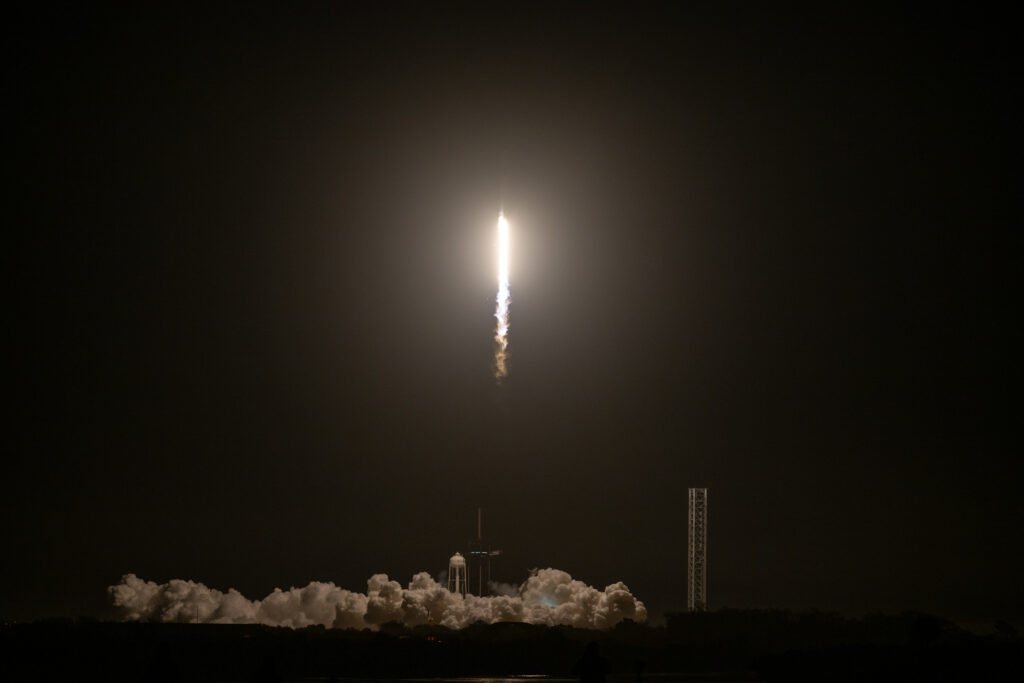 A SpaceX Falcon 9 rocket carrying the company's Dragon spacecraft launches NASA’s SpaceX Crew-8 mission to the International Space Station. Credit: NASA/Bill Stafford