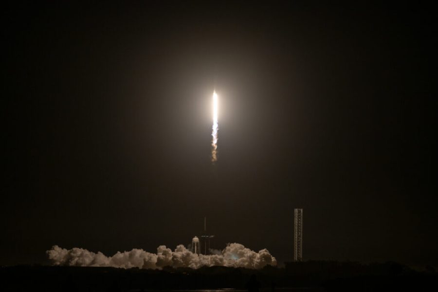 A SpaceX Falcon 9 rocket carrying the company's Dragon spacecraft launches NASAâs SpaceX Crew-8 mission to the International Space Station. Credit: NASA/Bill Stafford