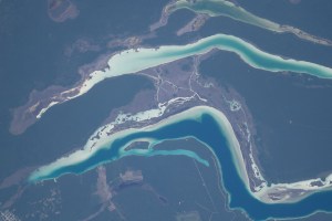 iss070e108376 (Feb. 20, 2024) -- The narrow Lake Bacalar, a freshwater lake in Quintana Roo, Mexico, displays its striking blue color as the International Space Station orbited 260 miles above. Above it is Chile Verde, another narrow lake that runs vertical to Bacalar.