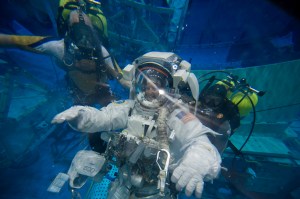 NASA astronaut Tracy Dyson is pictured inside the Neutral Buoyancy Laboratory during spacewalk training. Credit: NASA