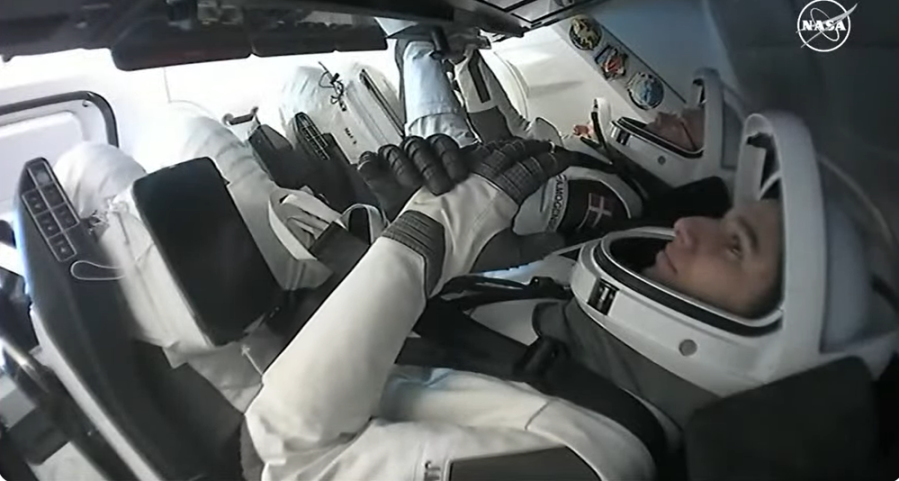 NASA astronaut Jasmin Moghbeli is seen inside SpaceX's Dragon capsule during Crew-7's return to Earth.