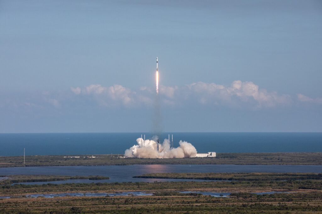 A SpaceX Falcon 9 rocket soars upward after its liftoff from Space Launch Complex 40 at Cape Canaveral Space Force Station in Florida at 4:55 p.m. EDT on Thursday, March 21, on the company’s 30th Commercial Resupply Services mission for the agency to the International Space Station. Credit: NASA/Glenn Benson