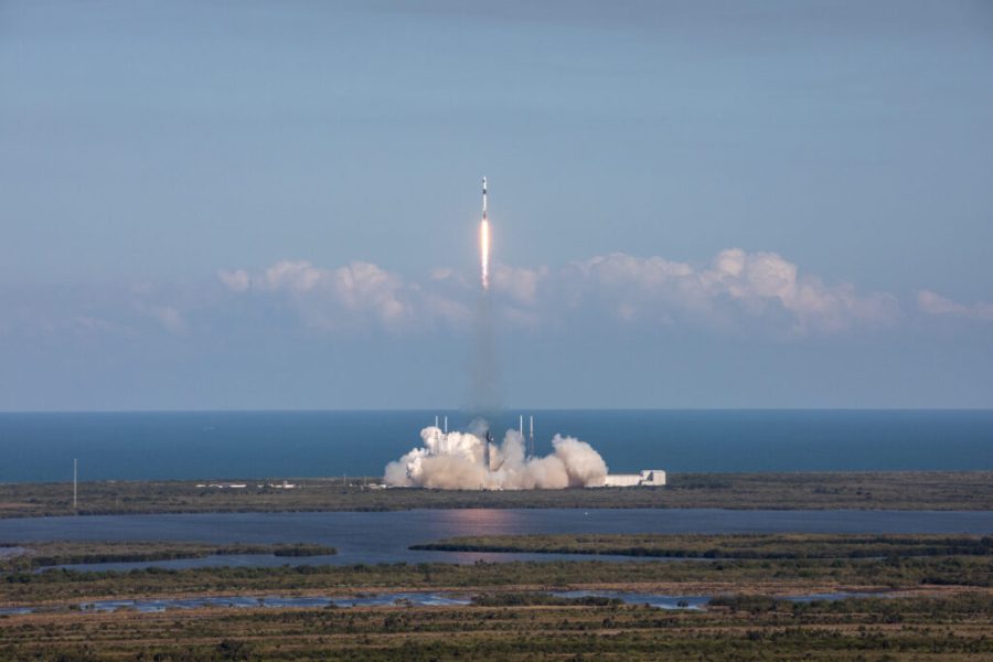 A SpaceX Falcon 9 rocket soars upward after its liftoff from Space Launch Complex 40 at Cape Canaveral Space Force Station in Florida at 4:55 p.m. EDT on Thursday, March 21, on the company's 30th Commercial Resupply Services mission for the agency to the International Space Station. Credit: NASA/Glenn Benson