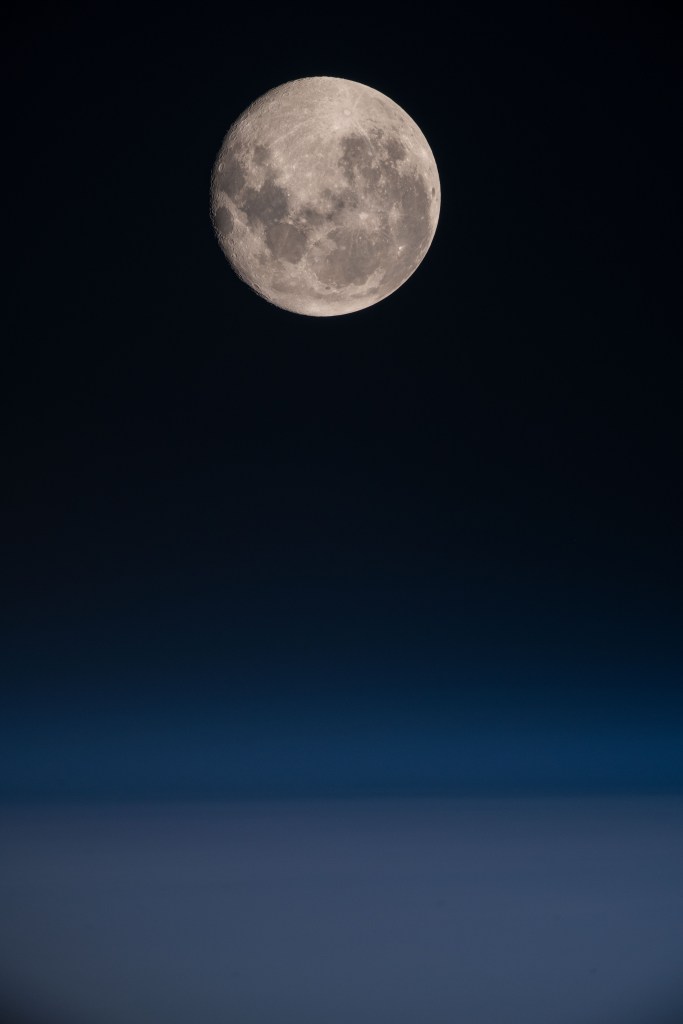 iss060e013472 (July 18, 2019) --- A full Moon is pictured from the International Space Station as the orbiting complex flew 270 miles above the South Pacific Ocean off the coast of South America.