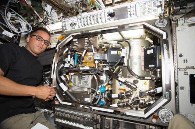 Flight Engineer Joe Acaba works in the U.S. Destiny laboratory module setting up hardware for the Zero Boil-Off Tank (ZBOT) experiment. ZBOT uses an experimental fluid to test active heat removal and forced jet mixing as alternative means for controlling tank pressure for volatile fluids. Rocket fuel, spacecraft heating and cooling systems, and sensitive scientific instruments rely on very cold cryogenic fluids. Heat from the environment around cryogenic tanks can cause their pressures to rise, which requires dumping or "boiling off" fluid to release the excess pressure, or actively cooling the tanks in some way.