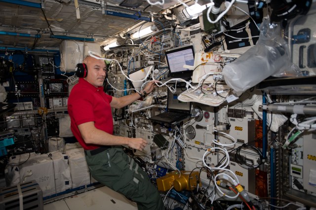 iss060e033656 (Aug. 12, 2019) --- Astronaut Luca Parmitano of ESA (European Space Agency) participates in a hearing test to help doctors understand how the microgravity environment and the acoustic levels of the station affect a crewmember’s hearing before, during and after a mission.