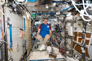 Expedition 53 Flight Engineer Paolo Nespoli, from the European Space Agency, tests a personal radiation shielding garment. Water is used for its shielding properties and filled inside garment containers covering organs that are especially sensitive to cosmic radiation.