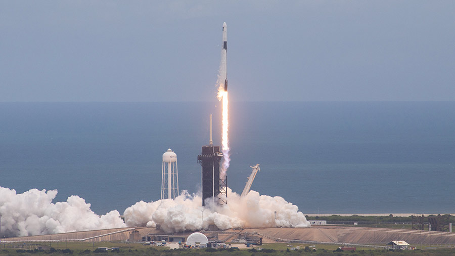 The SpaceX Falcon 9 rocket blasts off with the Cargo Dragon resupply ship attached atop from the Kennedy Space Center on June 3, 2021. Credit: NASA/Kim Shiflett
