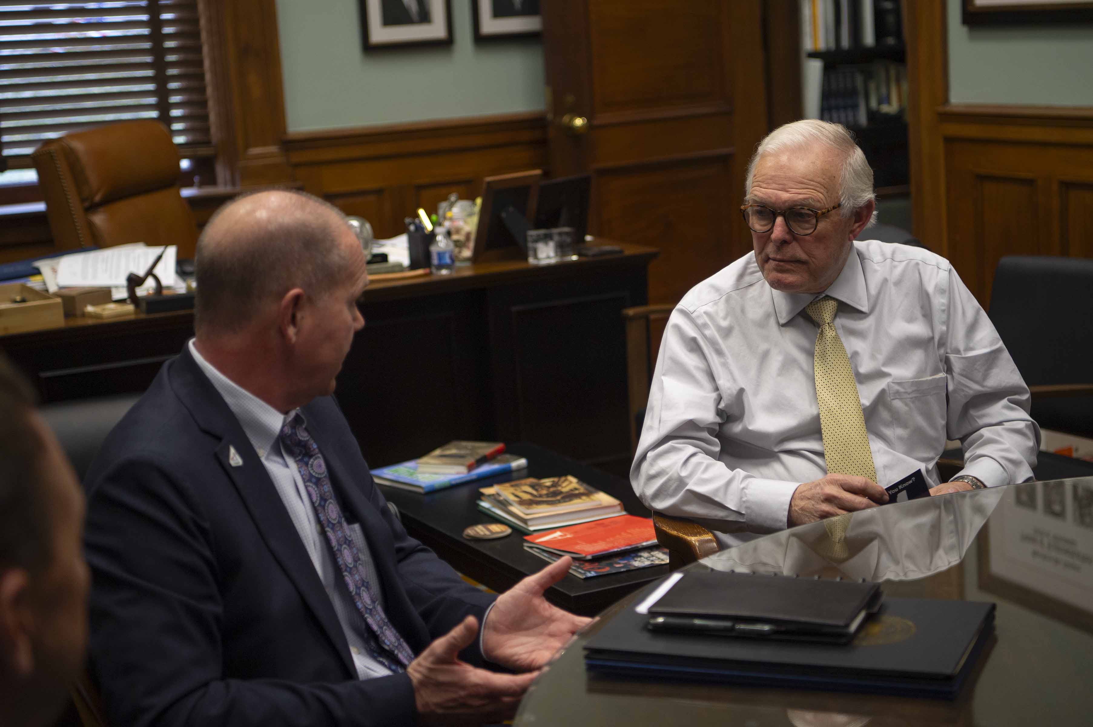NASA Stennis Acting Center Director John Bailey talks with Mississippi Speaker Pro Tempore Manly Barton