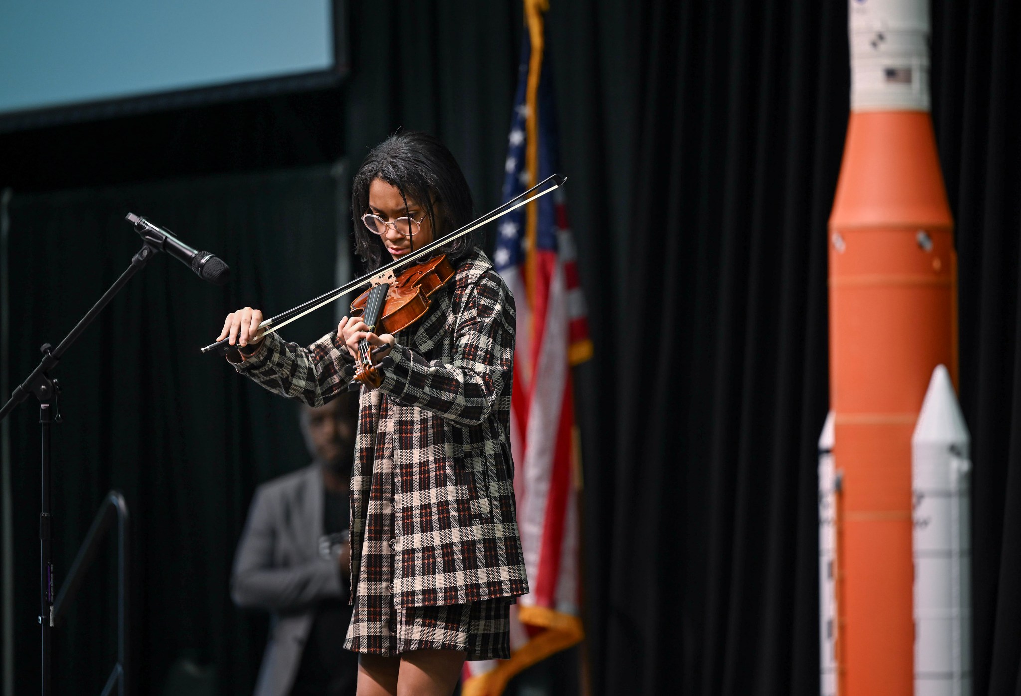 Violinist Laila Willis, 12, performs “Lift Every Voice and Sing” during the Black History Month observance event.